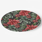Red Holly Berries Poinsettia Greenery Kerstmis Papieren Bordje (Gekanteld)