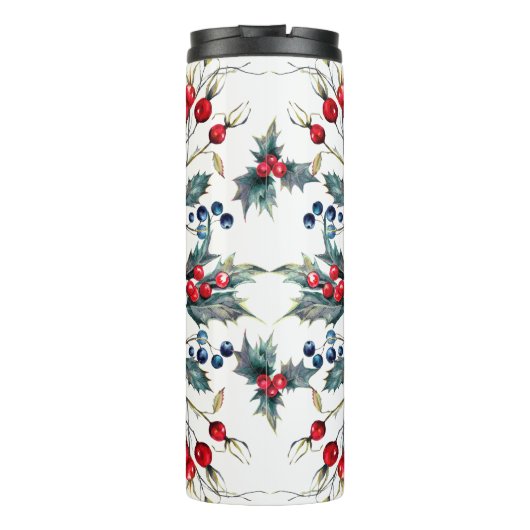 Red Holly Berries- Vrolijk Kerstfeest Thermosbeker (Achterkant)