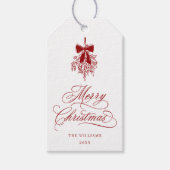 Red Holly Berry Bouquet Romantisch Vrolijk Kerstfe Cadeaulabel (Voorkant)