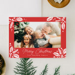 Red Holly Berry Corners Lijst Foto Feestdagenkaart<br><div class="desc">Verstuur dit seizoen een stijlvolle en feestelijke vakantiekaart met deze volledig aanpasbare fotokaart met handgetekende winterkleding. Het komt met een passend patroon op de rug en 2 extra foto's en ruimte voor extra tekst.</div>