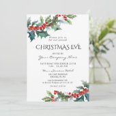 Red Holly Berry CORPORATE kerstfeestdag EVE Kaart (Staand voorkant)