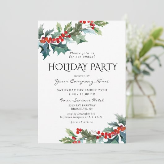 Red Holly Berry CORPORATE-kerstfeestdag Kaart (Staand voorkant)