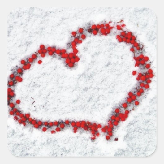 Red Holly Berry Heart Vierkante Sticker (Voorkant)