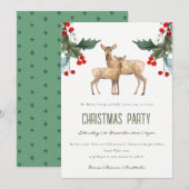 RED HOLLY BERRY HERTEN DUO CORPORATE KERSTFEEST FEESTDAGENKAART (Voorkant / Achterkant)