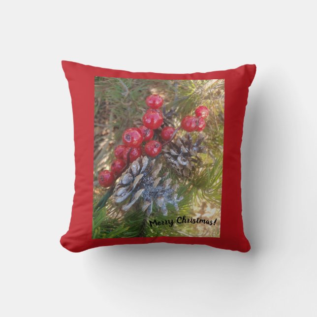 Red Holly Berry kerst Kussen (Voorkant)