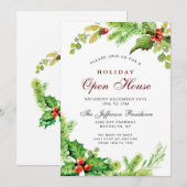 Red Holly Berry kerst Open House Kaart (Voorkant / Achterkant)