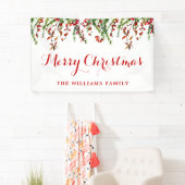 Red Holly Berry krans Waterverf Kerstfeest Spandoek (Insitu)