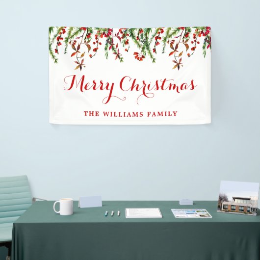 Red Holly Berry krans Waterverf Kerstfeest Spandoek (Beurs)