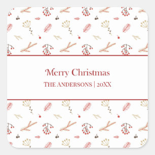 Red Holly Berry Merry Christmas Gift Stickers