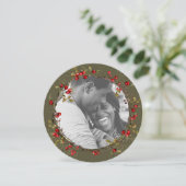 Red Holly Berry Wreath-foto met kerstmis Feestdagenkaart (Staand voorkant)