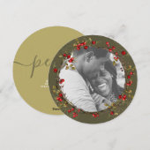 Red Holly Berry Wreath-foto met kerstmis Feestdagenkaart (Voorkant / Achterkant)