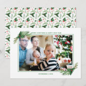 Red Holly Bouquet Merry-kerstfamilie Foto Feestdagenkaart (Voorkant / Achterkant)