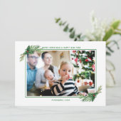 Red Holly Bouquet Merry-kerstfamilie Foto Feestdagenkaart (Staand voorkant)