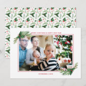 Red Holly Bouquet Merry-kerstfamilie Foto Feestdagenkaart (Voorkant / Achterkant)