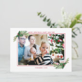 Red Holly Bouquet Merry-kerstfamilie Foto Feestdagenkaart (Staand voorkant)