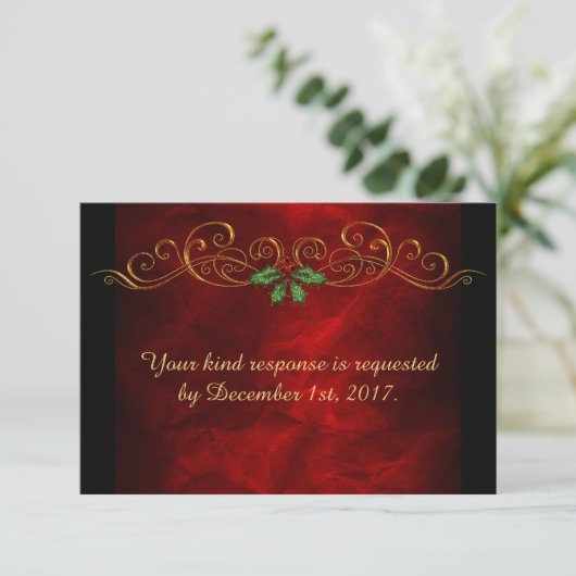 Red Holly Christmas Wedding Menu RSVP (Staand voorkant)