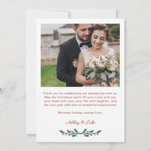 Red Holly Frame Merry & Married Christmas Photo Feestdagenkaart (Achterkant)