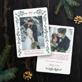 Red Holly Frame Merry & Married Christmas Photo Feestdagenkaart