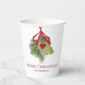 Red Holly Greenery Merry Christmas Custom Papieren Bekers (Voorkant)