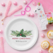 Red Holly Leaves Bouquet Kerstfeestdag Papieren Bordje (Feest)