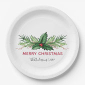 Red Holly Leaves Bouquet Kerstfeestdag Papieren Bordje (Voorkant)