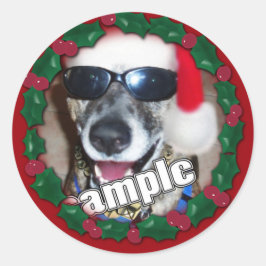 Red Holly Lijst voor uw kerstfoto! Ronde Sticker