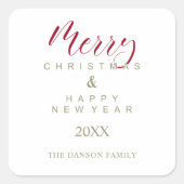 Red Holly Minimalist Chic Happy Nieuwjaar Vierkante Sticker (Voorkant)