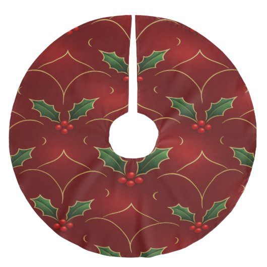 Red Holly Pattern – Elegant Christmas Style Kerstboom Rok (Voorkant)