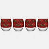 Red Holly Pattern – Elegant Christmas Style Wijnglas Zonder Voet (Voorkant)