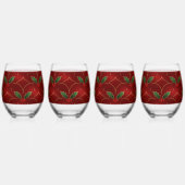 Red Holly Pattern – Elegant Christmas Style Wijnglas Zonder Voet (Achterkant)