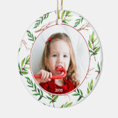 Red Holly Pattern kerstfoto Holiday Keramisch Ornament (Links)