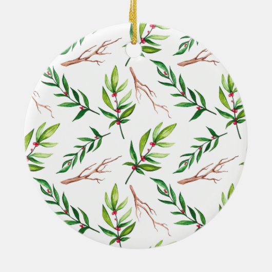 Red Holly Pattern kerstfoto Holiday Keramisch Ornament (Achterkant)