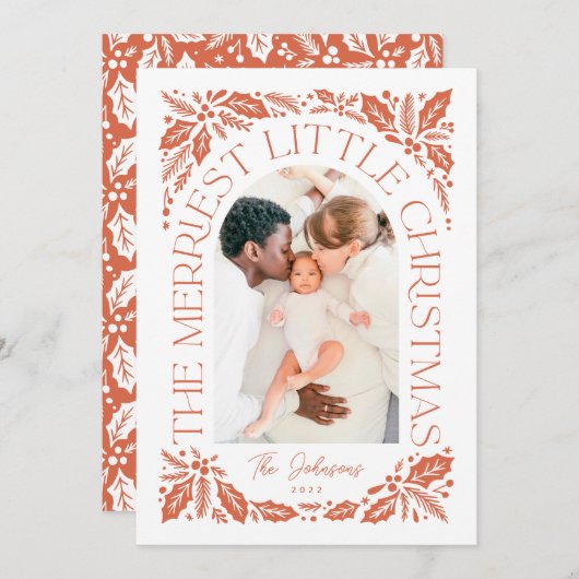 Red Holly Photo Arch | Vroegste kerst Feestdagenkaart (Voorkant / Achterkant)