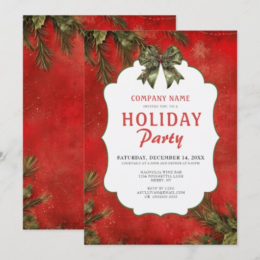 Red Holly Pine Company Kerstfeest Kaart (Voorkant / Achterkant)