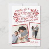 Red Holly Tilted Snapshot 2 Kerstmis Feestdagenkaart (Voorkant)