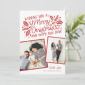 Red Holly Tilted Snapshot 2 Kerstmis Feestdagenkaart (Staand voorkant)