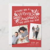 Red Holly Tilted Snapshot 2 Kerstmis Feestdagenkaart (Voorkant)
