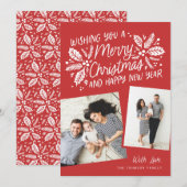 Red Holly Tilted Snapshot 2 Kerstmis Feestdagenkaart (Voorkant / Achterkant)