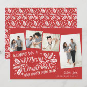 Red  Holly Tilted Snapshot 4 Multi-Photo Feestdagenkaart (Voorkant / Achterkant)