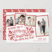 Red  Holly Tilted Snapshot 4 Multi-Photo Feestdagenkaart (Voorkant / Achterkant)