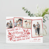 Red  Holly Tilted Snapshot 4 Multi-Photo Feestdagenkaart (Staand voorkant)