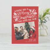 Red  Holly Tilted Snapshot Foto Feestdagenkaart (Staand voorkant)