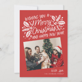 Red  Holly Tilted Snapshot Foto Feestdagenkaart
