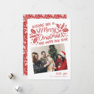 Red Holly Tilted Snapshot met kerstmis Feestdagenkaart