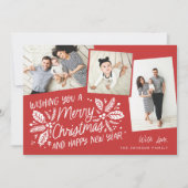 Red  Holly Tilted Snapshot Multi-Photo 3 Feestdagenkaart (Voorkant)