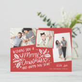 Red  Holly Tilted Snapshot Multi-Photo 3 Feestdagenkaart (Staand voorkant)