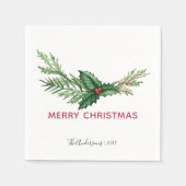 Red Holly Waterverf Bouquet kerstavond Servet (Voorkant)