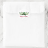 Red Holly Waterverf Foliage kerstfeestdag Ronde Sticker (Tas)