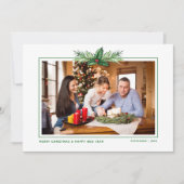 Red Holly Waterverf Merry Kerstfamilie Foto Feestdagenkaart (Voorkant)