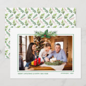 Red Holly Waterverf Merry Kerstfamilie Foto Feestdagenkaart (Voorkant / Achterkant)